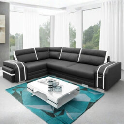 Avatar Corner Sofa Bed With Pouffe Cocktail Cabinet Foam Cushions Sinuous Springs Wood Frame 300X200Cm Graphite And White Left
