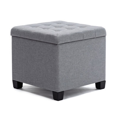 Hnnhome Pouffe Footstool Ottoman Storage Box,45Cm Cube Strong Wooden Frame Linen Seat Chair With Lids For Bedroom(Light Grey) - image 1