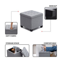 Hnnhome Pouffe Footstool Ottoman Storage Box,45Cm Cube Strong Wooden Frame Linen Seat Chair With Lids For Bedroom(Light Grey) - thumbnail 2