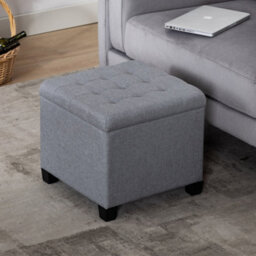 Hnnhome Pouffe Footstool Ottoman Storage Box,45Cm Cube Strong Wooden Frame Linen Seat Chair With Lids For Bedroom(Light Grey) - thumbnail 6