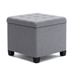 Hnnhome Pouffe Footstool Ottoman Storage Box,45Cm Cube Strong Wooden Frame Linen Seat Chair With Lids For Bedroom(Light Grey)