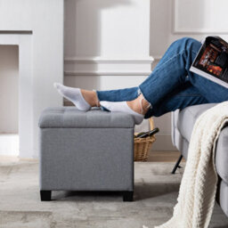 Hnnhome Pouffe Footstool Ottoman Storage Box,45Cm Cube Strong Wooden Frame Linen Seat Chair With Lids For Bedroom(Light Grey) - thumbnail 5