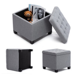 Hnnhome Pouffe Footstool Ottoman Storage Box,45Cm Cube Strong Wooden Frame Linen Seat Chair With Lids For Bedroom(Light Grey) - thumbnail 4