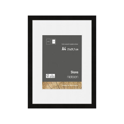 Nielsen Skava A4 Black Wooden Picture Frame With 15 X 20Cm Mount, Float Glass And Push/turn Clips - image 1