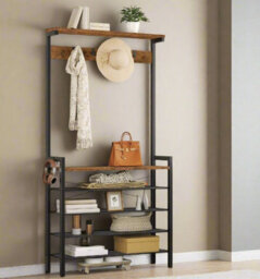 Modcraft Entryway Coat Rack Stand With Shoe Storage Shelves - Industrial Hallway Organiser - thumbnail 4