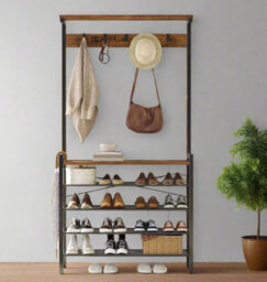 Modcraft Entryway Coat Rack Stand With Shoe Storage Shelves - Industrial Hallway Organiser - thumbnail 3