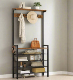 Modcraft Entryway Coat Rack Stand With Shoe Storage Shelves - Industrial Hallway Organiser