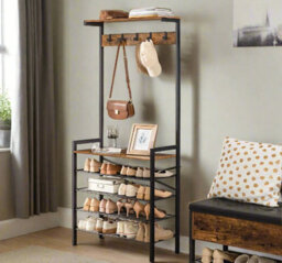 Modcraft Entryway Coat Rack Stand With Shoe Storage Shelves - Industrial Hallway Organiser - thumbnail 2