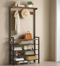 Modcraft Entryway Coat Rack Stand With Shoe Storage Shelves - Industrial Hallway Organiser - thumbnail 7