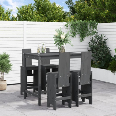 Berkfield 5 Piece Garden Bar Set Grey Solid Wood Pine - image 1