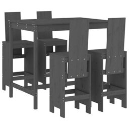 Berkfield 5 Piece Garden Bar Set Grey Solid Wood Pine - thumbnail 2
