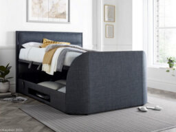 Europa Kirkby Tv Bed Frame: Upholstered Slate Grey Fabric With Hidden Tv Ottoman Storage - thumbnail 4