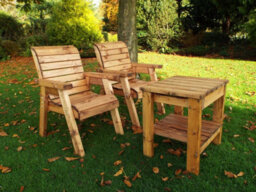 Charles Taylor Deluxe Wooden Garden 2X Armchair Chair & Coffee Table Red Cushion - thumbnail 2