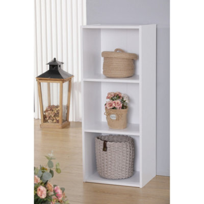 Home Treats Cube Bookshelf 3 Tier Storage Organiser White Wooden Shelving Display Open Bookcase For Home Living Room Office Bedroom Furniture - image 1