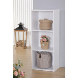 Home Treats Cube Bookshelf 3 Tier Storage Organiser White Wooden Shelving Display Open Bookcase For Home Living Room Office Bedroom Furniture