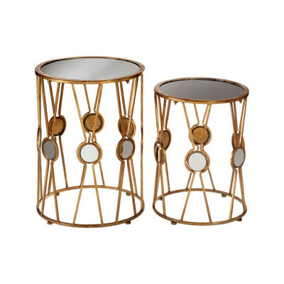 Orsina Elegant Set Of 2 Cross Design Rounded Tables, Versatile Side Tables By Couch For Indoor, Sleek Lounge Table - image 1