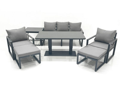 Fimous Outdoor Aluminium Garden Furniture Set With Adjustable Rising Lifting Dining Table 3 Seater Sofa 2 Chair 2 Big Footstools - image 1
