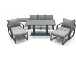 Fimous Outdoor Aluminium Garden Furniture Set With Adjustable Rising Lifting Dining Table 3 Seater Sofa 2 Chair 2 Big Footstools - thumbnail 2