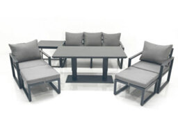 Fimous Outdoor Aluminium Garden Furniture Set With Adjustable Rising Lifting Dining Table 3 Seater Sofa 2 Chair 2 Big Footstools - thumbnail 1