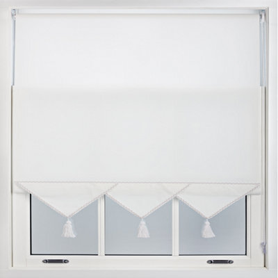 Furnished Luxury Linen Roller Blinds With Triangle Edge, Trimmable - White (W)50Cm X (L)165Cm - image 1