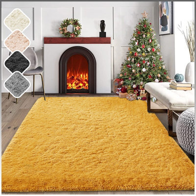 Ameha Ochre Non Slip Shaggy Rug Extra Large Area Bedroom 200X290 Cm Carpet Super Soft Living Room Rugs - image 1