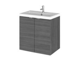 Hudson Reed Fusion Wall Hung 2 Door Vanity Unit & Polymarble Basin, Sink Vanity Unit, Anthracite Woodgrain, 500mm - thumbnail 1