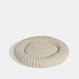 OHS Faux Fur Ribbed Round Donut Pet Bed Washable Calming Dog Beds, Cream