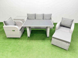 Fimous Outdoor Rattan Garden Furniture Dining Set 6-Seater Patio Rectangular Table 3 Seater Sofa Set With Side Table Big Stool - thumbnail 2