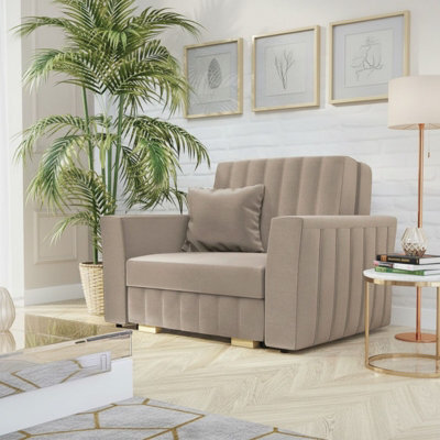 Viva Glam I Living Room Sleeper Armchair With Storage Chipboard Frame Wave Springs Wooden Slats 85X115X98Cm Beige - image 1