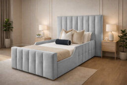Single Wooden Upholstered Kids Bed Frame With Headboard, Silver