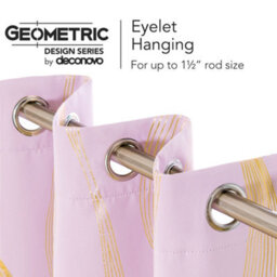 Deconovo Blackout Eyelet Curtains Thermal Insulated Gold Wave Line Foil Printed Curtains For Bedroom 66X72 Inch Pink 2 Panels - thumbnail 5