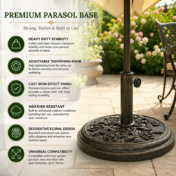 Shopnbits 9Kg Cast Iron Effect Parasol Base Heavy Duty Garden Umbrella Stand Patio Outdoor Bronze 50mm - thumbnail 7