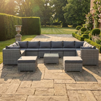 Artemis Home Oliena 12 Seat Modular Rattan Large U-Shape Garden Furniture - Grey - image 1