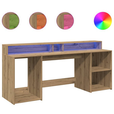 Berkfield Durable Desk With Led Lights Artisian Oak 200X55X91 Cm Engineered Wood