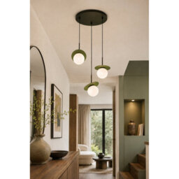 Luminosa Lighting Luminosa Aura Cluster Pendant Ceiling Light Black, Green White Glass Shade 3X E27 - thumbnail 2