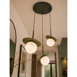 Luminosa Lighting Luminosa Aura Cluster Pendant Ceiling Light Black, Green White Glass Shade 3X E27 - thumbnail 3