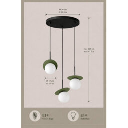 Luminosa Lighting Luminosa Aura Cluster Pendant Ceiling Light Black, Green White Glass Shade 3X E27 - thumbnail 4