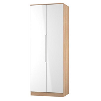 Messina Ready Assembled Modern White & Oak Tall Double Wardrobe (H)1970mm (W)770mm (D)530mm - image 1