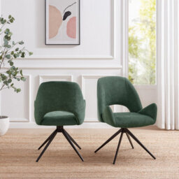 Furniturebox Uk 2X Layla Green Fabric Swivel Dining Chairs - thumbnail 2