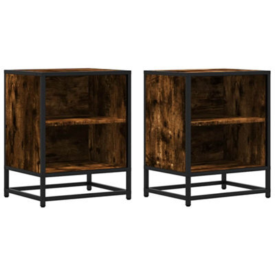 Berkfield Elegant Bedside Cabinets 2 Pcs Smoked Oak 40X31X50 Cm Engineered Wood And Metal