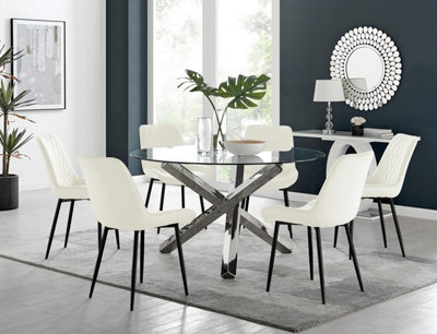 Furniturebox Uk Vogue Round Dining Table And 6 Cream Pesaro Black Leg Chairs - image 1