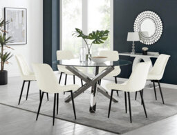 Furniturebox Uk Vogue Round Dining Table And 6 Cream Pesaro Black Leg Chairs