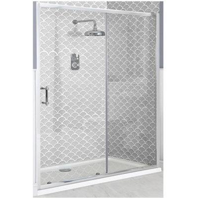 Homestylestore Chrome Reversible Sliding Door Shower Enclosure With White Tray And Fast Flow Waste 1400 X 800mm - image 1
