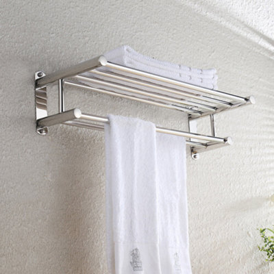 Chrome Wall Mounted Double Bathroom Towel Rail Holder Rack Shelf Stainless Steel - image 1