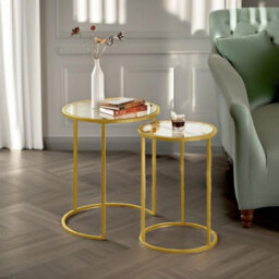Rafaelo Mobilia Set Of 2 Round Gold Nesting Tables With Tempered Glass - thumbnail 4