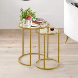 Rafaelo Mobilia Set Of 2 Round Gold Nesting Tables With Tempered Glass - thumbnail 5