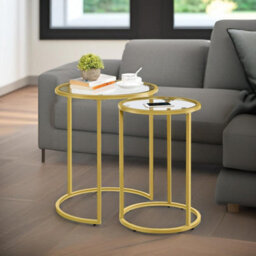 Rafaelo Mobilia Set Of 2 Round Gold Nesting Tables With Tempered Glass - thumbnail 2