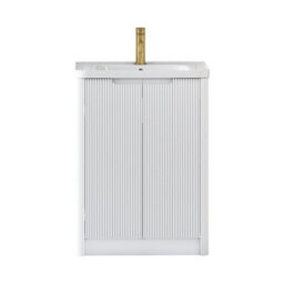Royal Bathrooms Avenza 600mm Fluted Floor Standing Vanity Unit Matt White 2 Door Storage Cabinet With Ceramic Basin - thumbnail 7