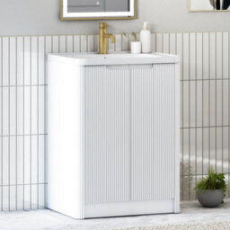 Royal Bathrooms Avenza 600mm Fluted Floor Standing Vanity Unit Matt White 2 Door Storage Cabinet With Ceramic Basin - thumbnail 6