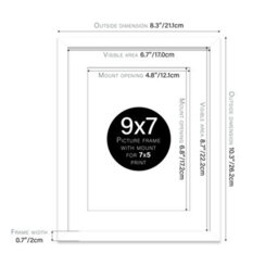 "9X7"" White Frame With Mount For 7X5"" Pictures 20mm Thin Edge Portrait And Landscape Display With Wall Hooks And Kickstand" - thumbnail 2